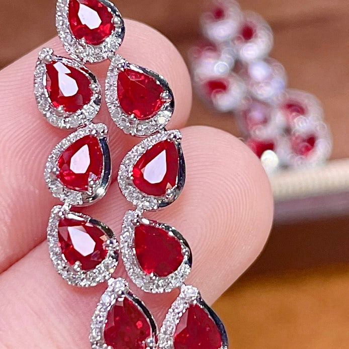 14k Gold 3.3 Ct Natural Ruby & Diamond Earrings - 6