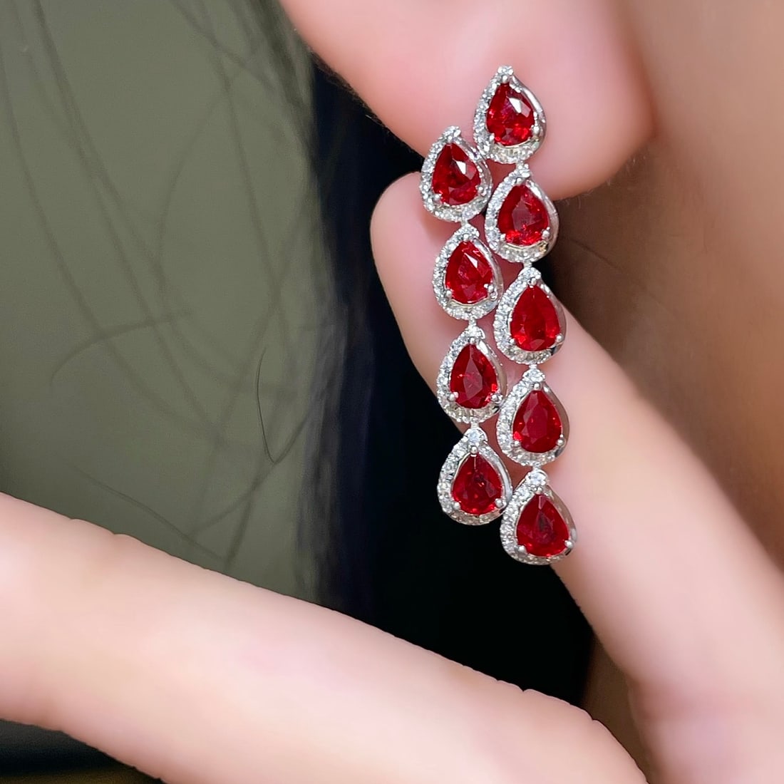 14k Gold 3.3 Ct Natural Ruby & Diamond Earrings - 7