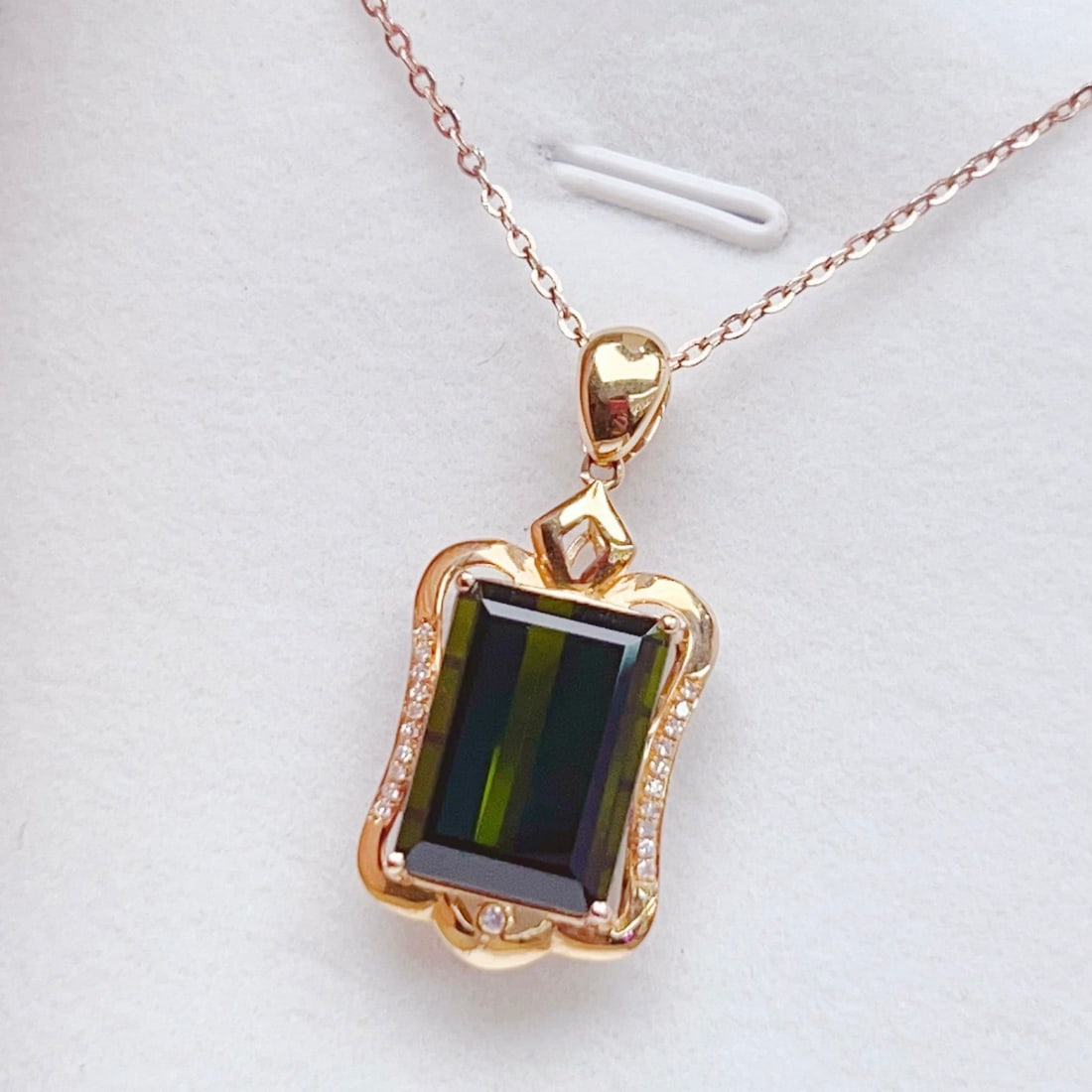 14k Gold 6.91 Ctw Natural Tourmaline & Diamond Pendant( Without Chain ) - 2
