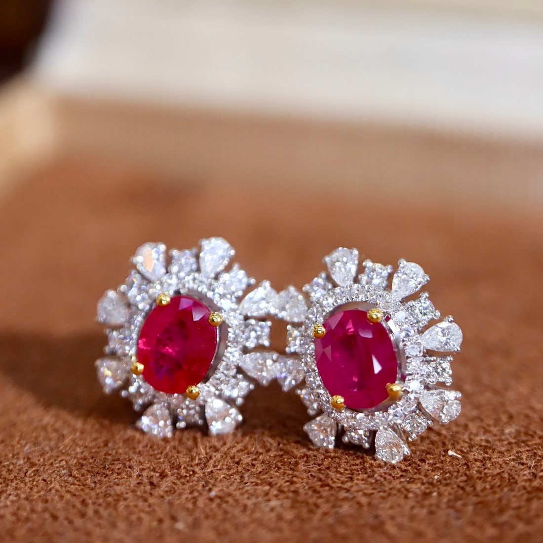 14k Gold 1.60 Ctw Natural Ruby & Diamond Earrings - 2