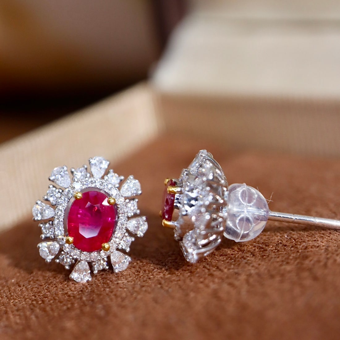 14k Gold 1.60 Ctw Natural Ruby & Diamond Earrings - 3