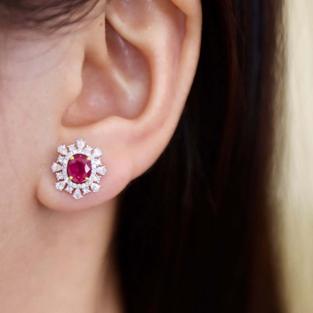 14k Gold 1.60 Ctw Natural Ruby & Diamond Earrings - 4