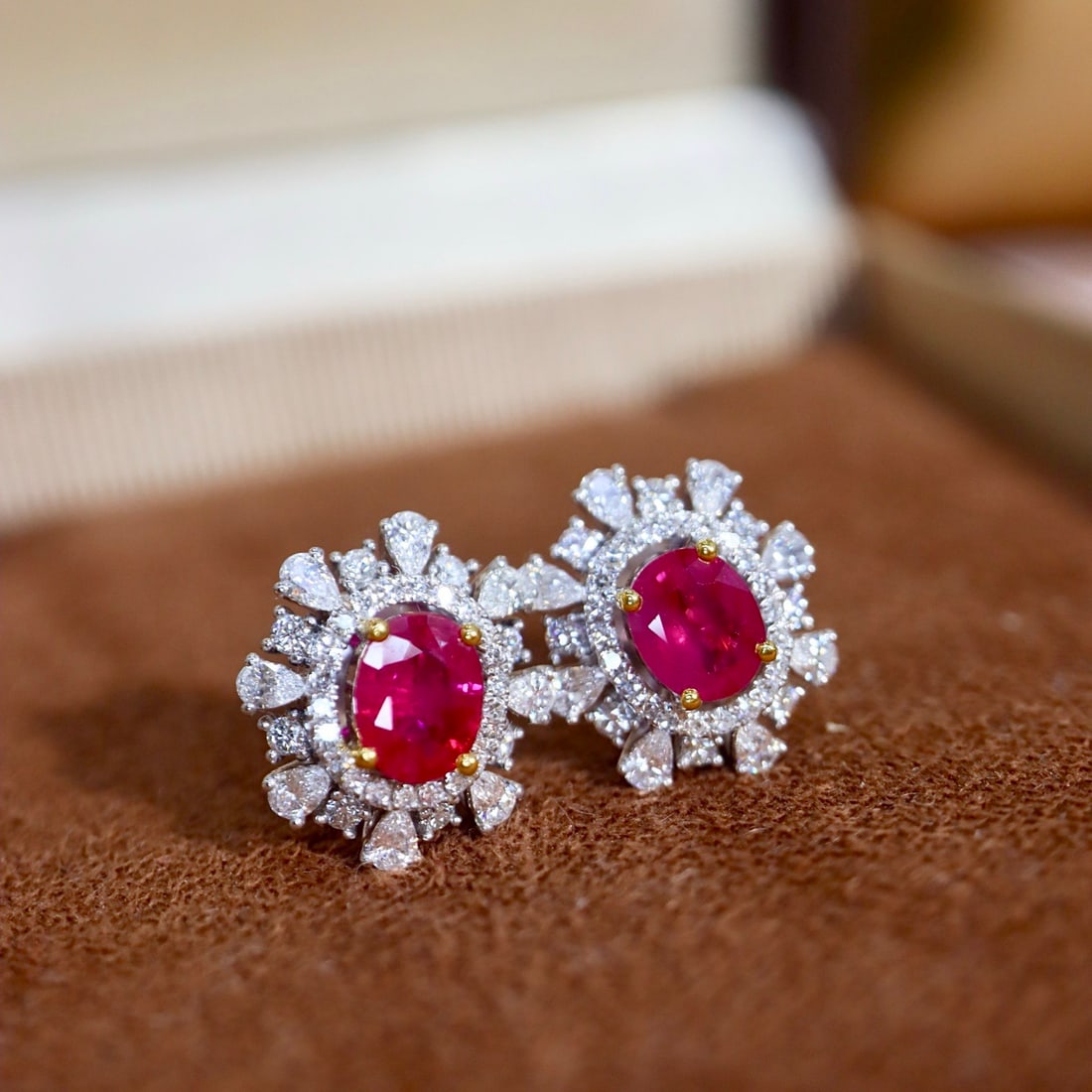 14k Gold 1.60 Ctw Natural Ruby & Diamond Earrings - 5
