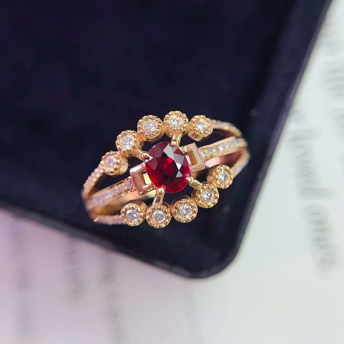 14k Gold 0.50 Ct Vivid Red Natural Ruby & Diamond Ring - 2