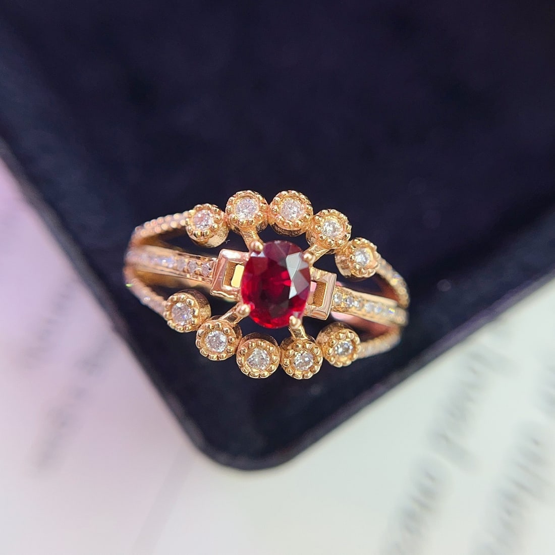 14k Gold 0.50 Ct Vivid Red Natural Ruby & Diamond Ring - 3