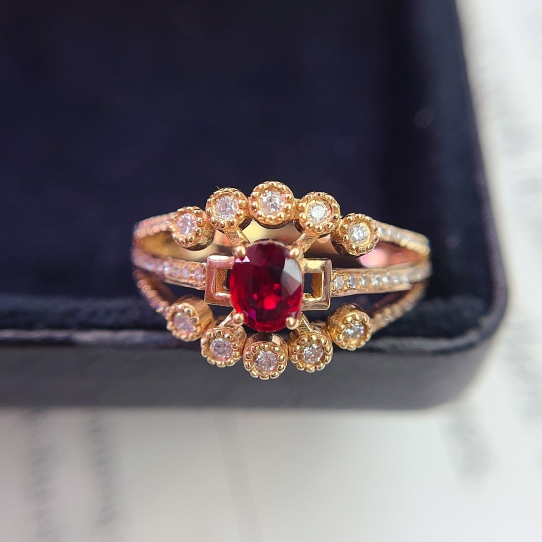 14k Gold 0.50 Ct Vivid Red Natural Ruby & Diamond Ring - 4