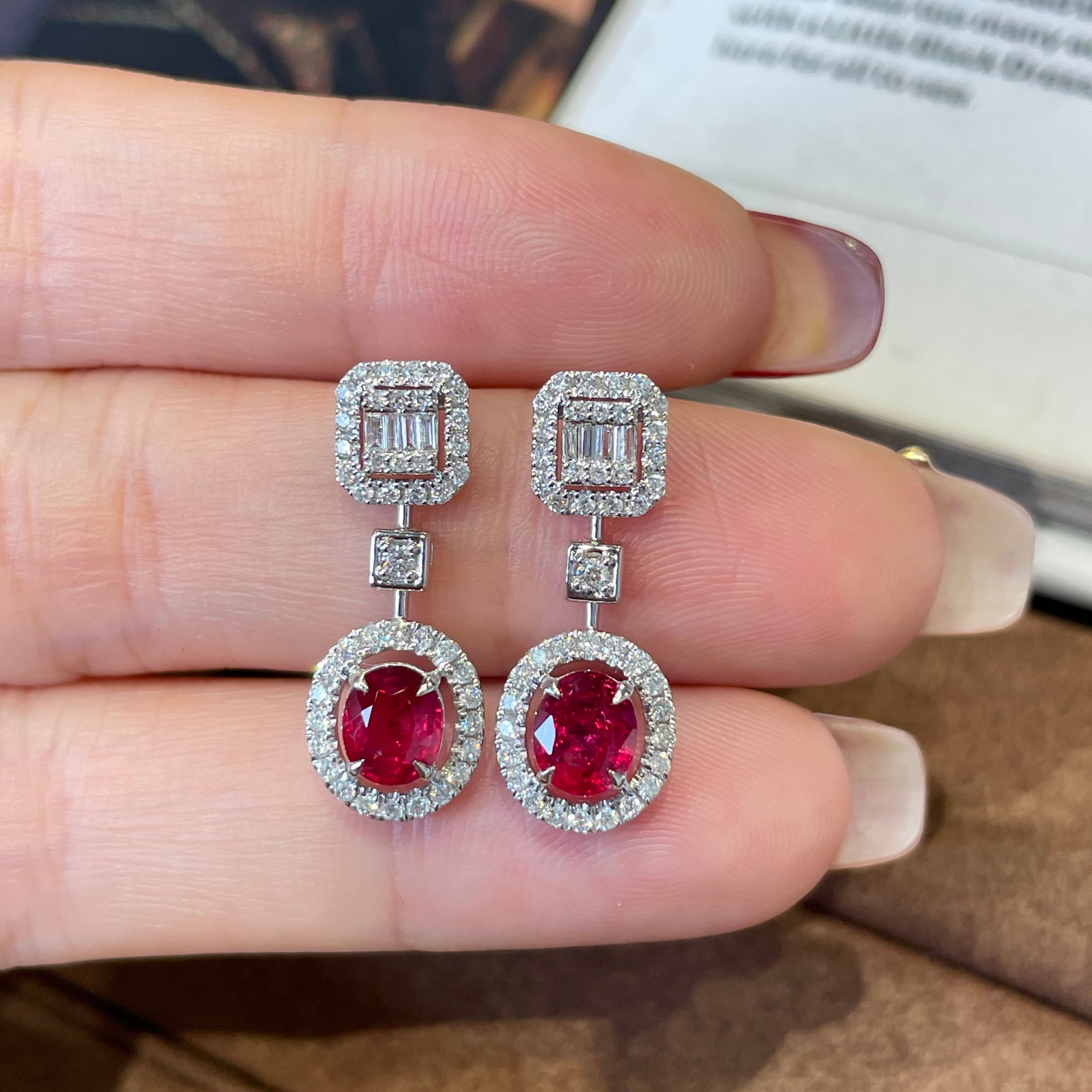 14k Gold 1.36 Ct Natural Ruby & Diamond Earrings - 2