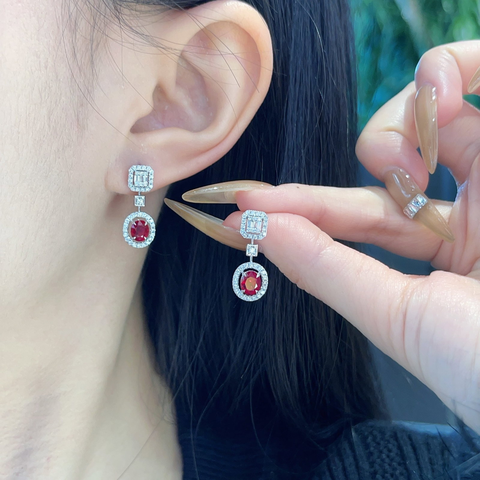 14k Gold 1.36 Ct Natural Ruby & Diamond Earrings - 5