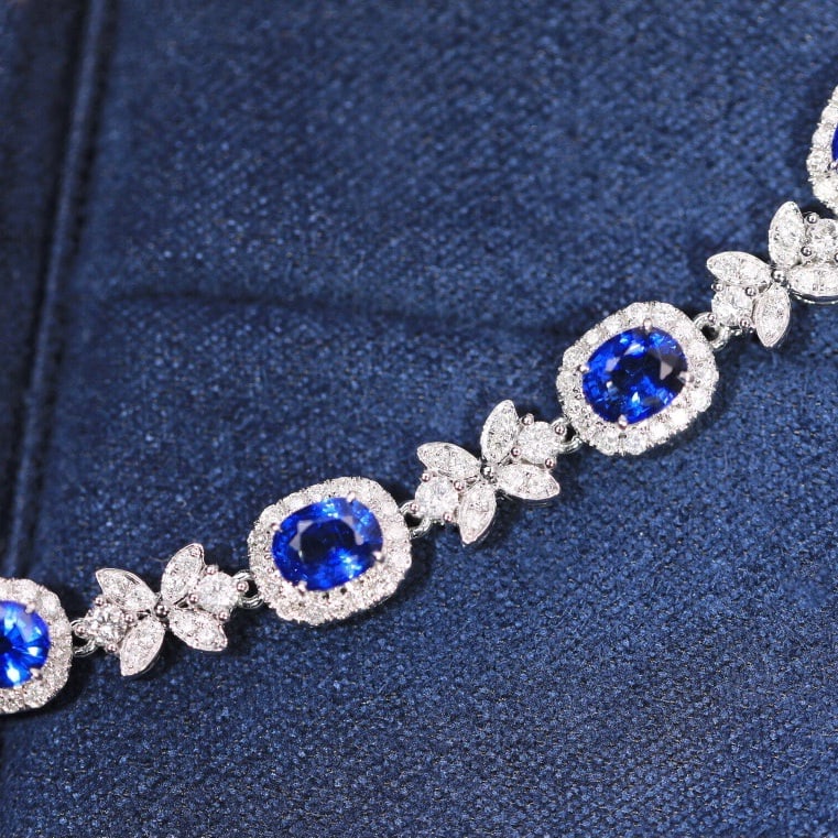 14k Gold 3.54 Ctw Natural Sapphire & Diamond Bracelet - 3