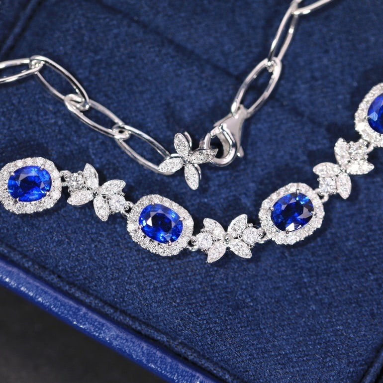 14k Gold 3.54 Ctw Natural Sapphire & Diamond Bracelet - 4