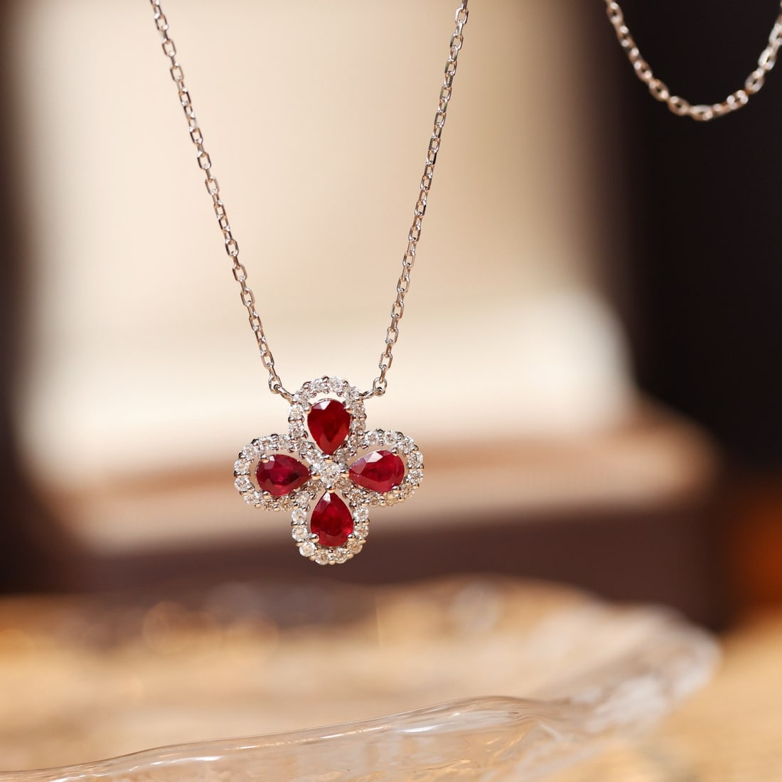 14k Gold 1.30 Ctw Natural Ruby & Diamond Necklace - 2