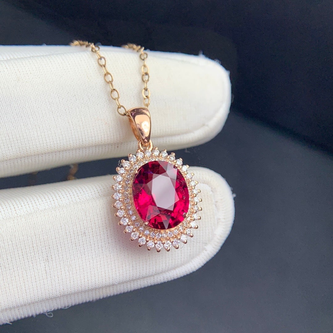 14k Gold 2.5 Ct Natural Tourmaline & Diamond Pendant( Without Chain ) - 2