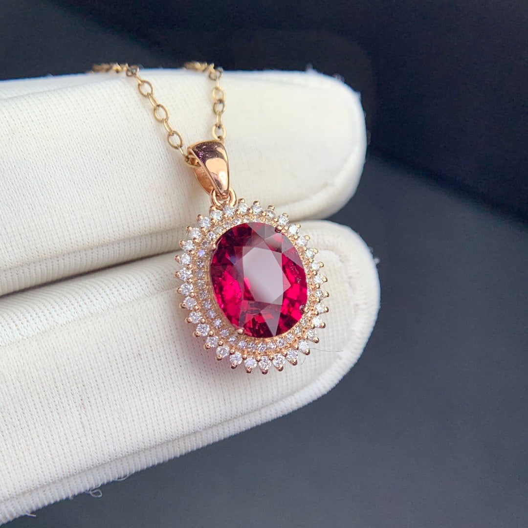 14k Gold 2.5 Ct Natural Tourmaline & Diamond Pendant( Without Chain ) - 3