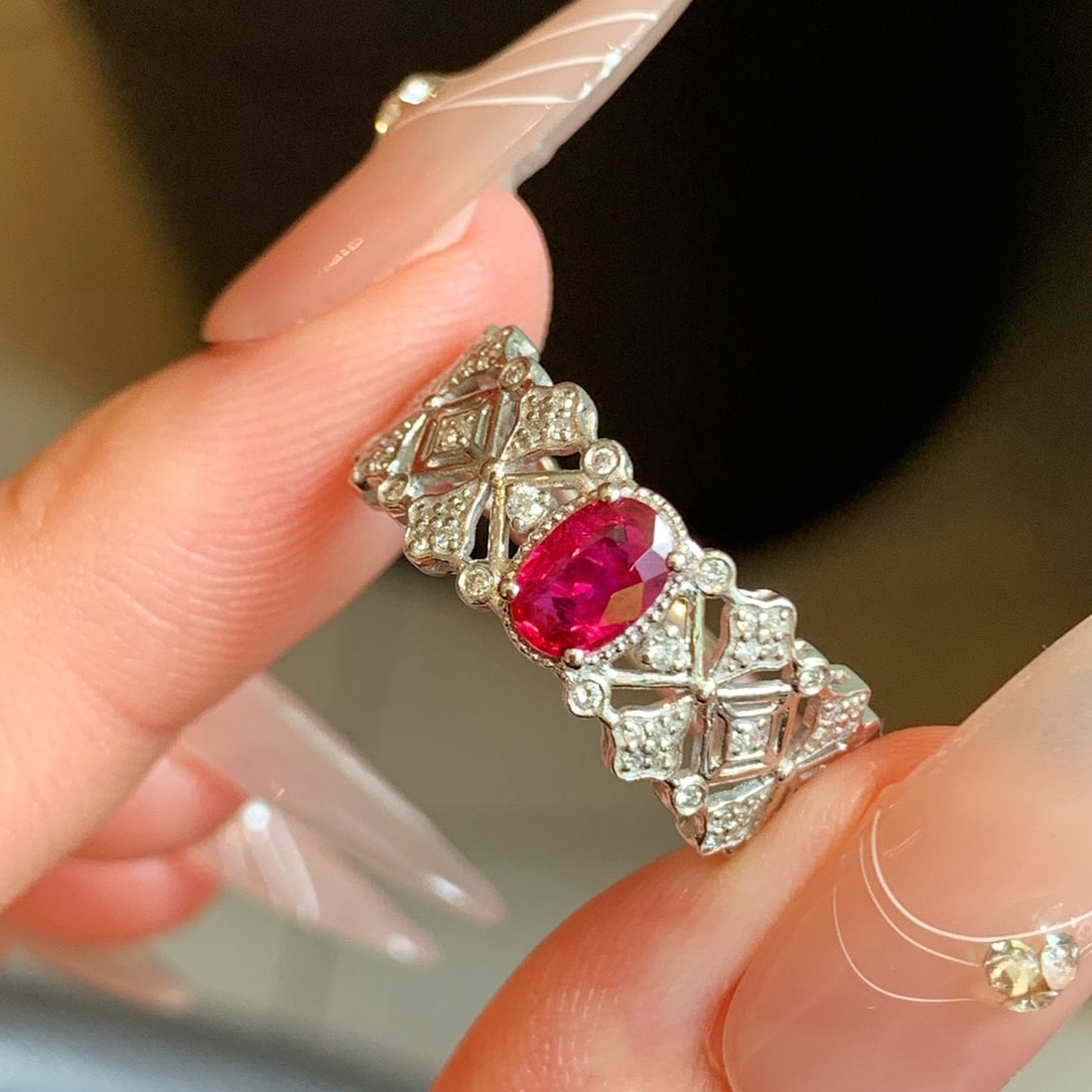 14k Gold 0.72 Ctw Natural Ruby & Diamond Ring - 7