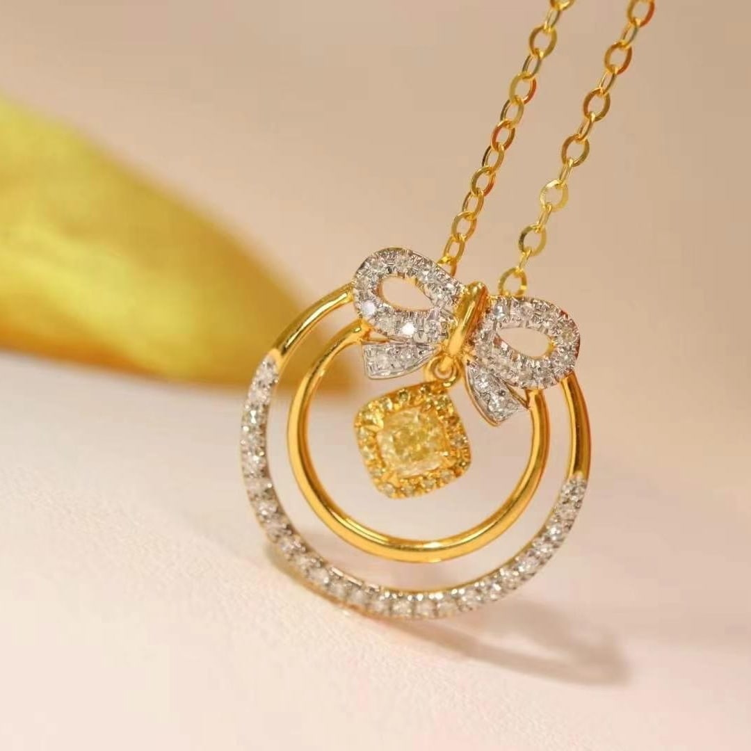 14k Gold 0.77 Ct Natural Color Diamond Necklace: Ref:230949011 // gold content:14k gold // main gemstone:diamond // shape:multiply // carat weight:0. 77ct // clarity grade:vs-si // color:color // treatment:natural // Condition: New Low Estimate: 59