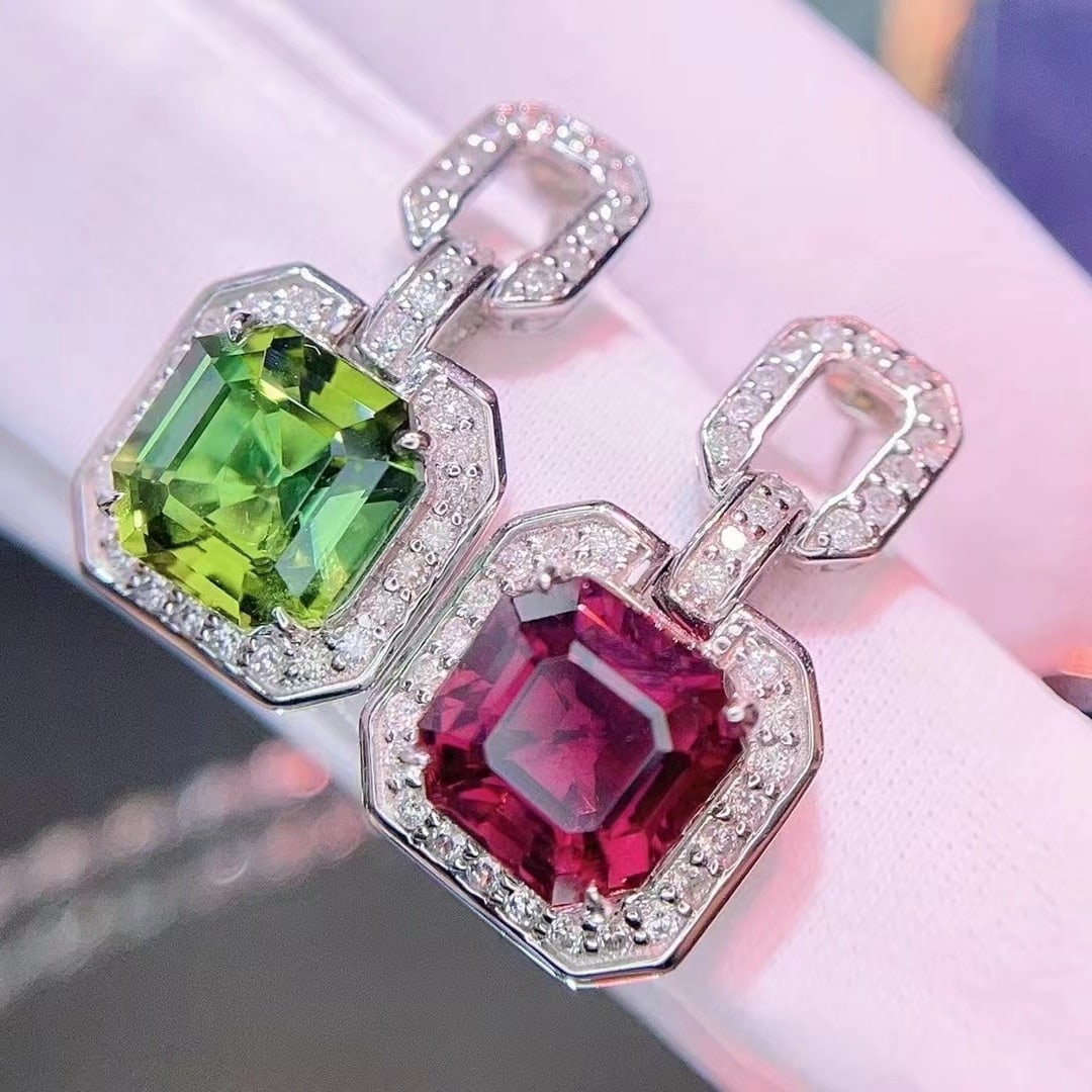 14k Gold 5.78 Ct Natural Tourmaline & Diamond Earrings - 3