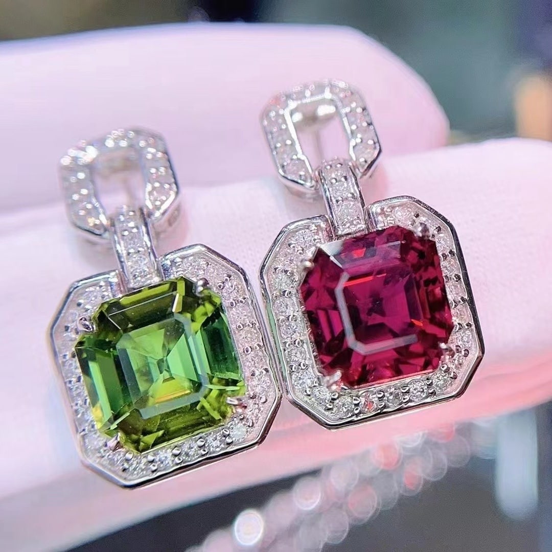 14k Gold 5.78 Ct Natural Tourmaline & Diamond Earrings - 6