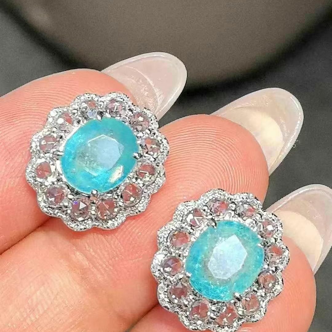 14k Gold 5.54 Ctw Natural Paraiba Tourmaline & Sapphire Earrings - 3