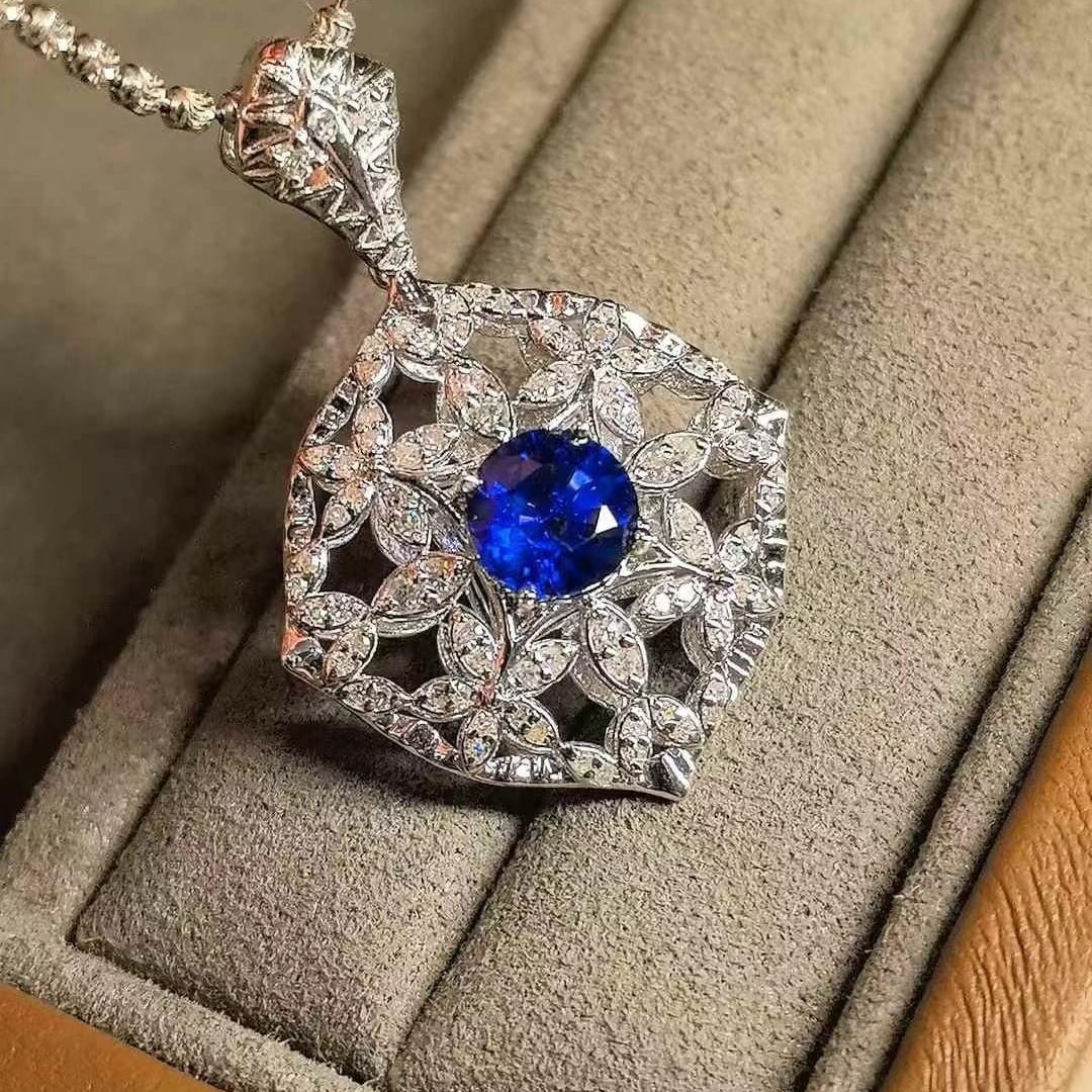 14k Gold 1.42 Ctw Natural Sapphire & Diamond Pendant( Without Chain ) (1 of 7)