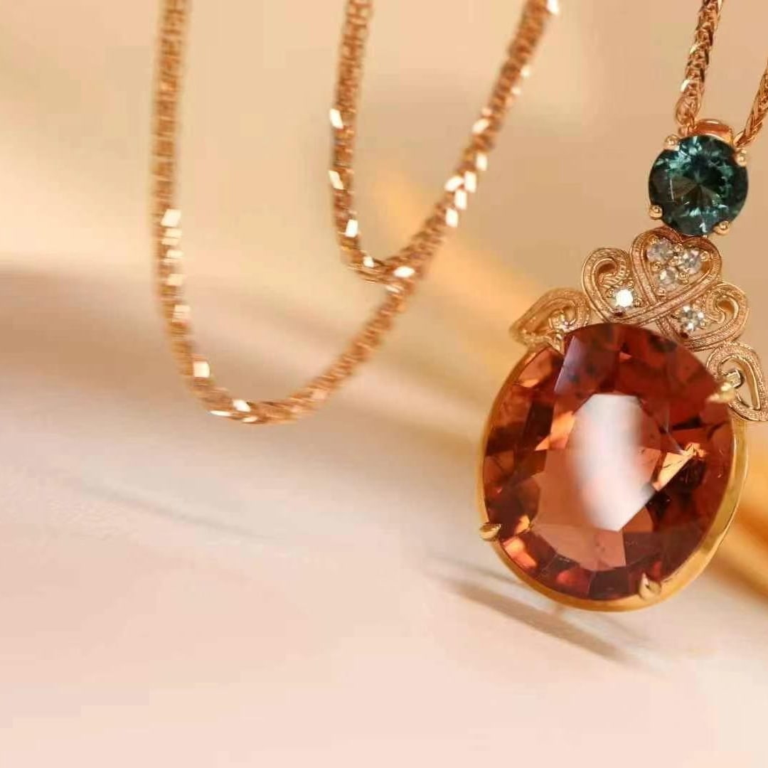 14k Gold 6.7 Ct Natural Tourmaline & Diamond Pendant( Without Chain ) - 3