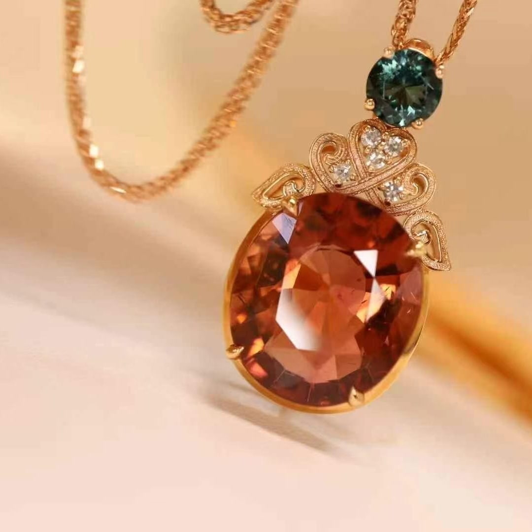 14k Gold 6.7 Ct Natural Tourmaline & Diamond Pendant( Without Chain ) - 4