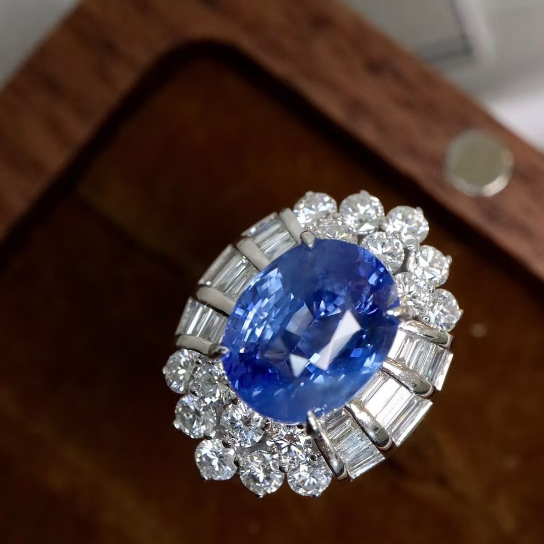 14k Gold 4.16 Ctw Natural Sapphire & Diamond Ring/pendant( Without Chain ): Ref:230949103 // gold content:14k gold // ring size:7. 25us // // main gemstone:sapphire // shape:oval // carat weight:3. 14ct // color:cornflower blue // treatment:natural // // adjacent gemstone