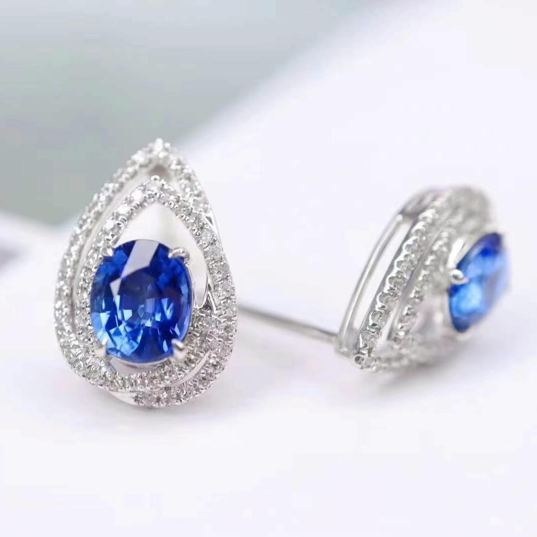 14k Gold 2.21 Ctw Natural Sapphire & Diamond Earrings - 3