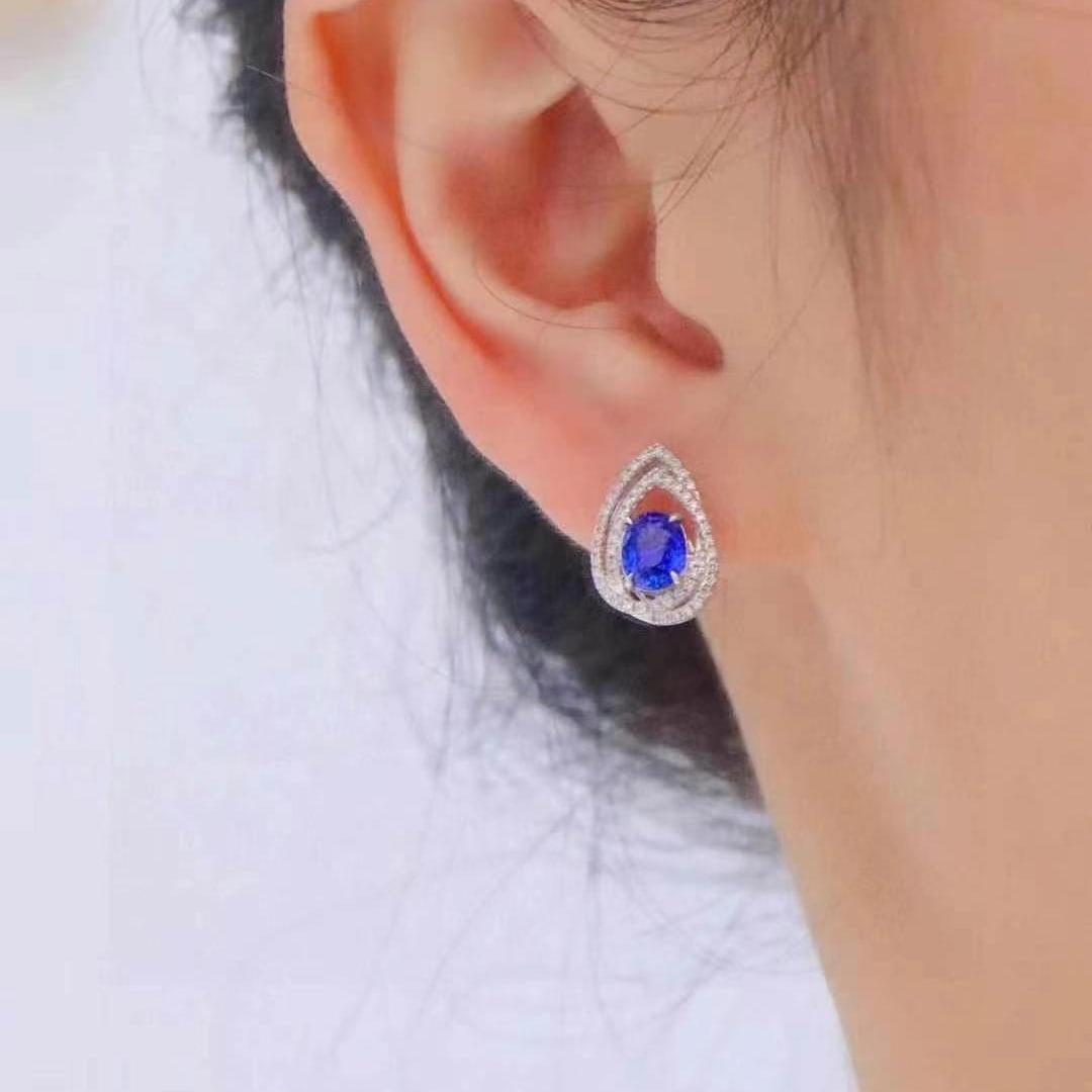 14k Gold 2.21 Ctw Natural Sapphire & Diamond Earrings - 5