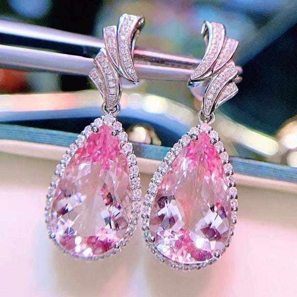 14k Gold 9.5 Ct Natural Morganite & Diamond Earrings - 3