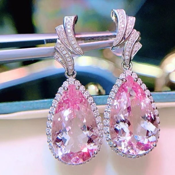 14k Gold 9.5 Ct Natural Morganite & Diamond Earrings - 4