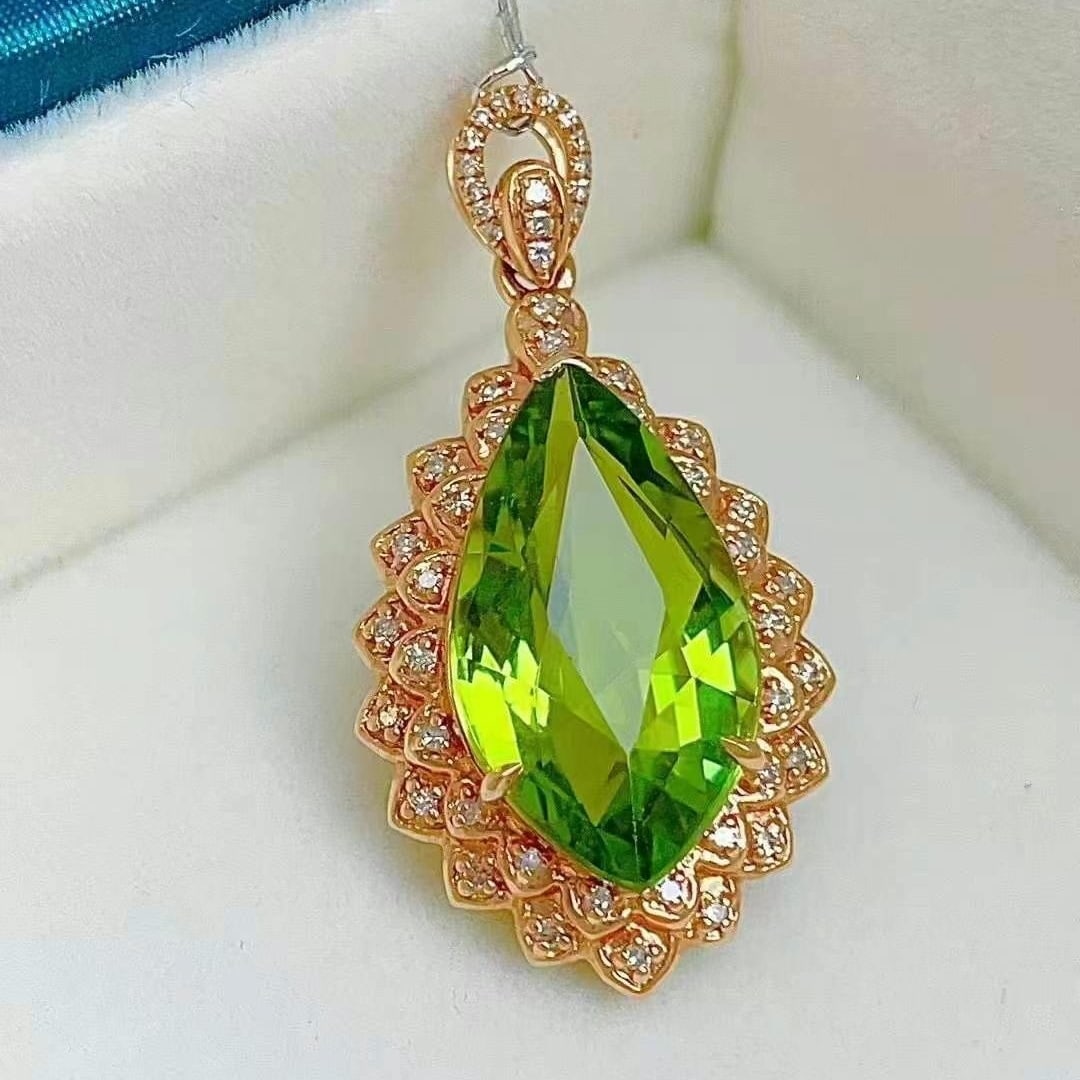 14k Gold 8.20 Ct Natural Tourmaline & Diamond Pendant( Without Chain ) - 2