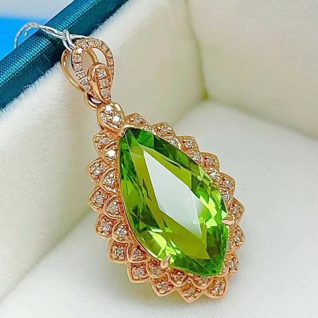 14k Gold 8.20 Ct Natural Tourmaline & Diamond Pendant( Without Chain ) - 3