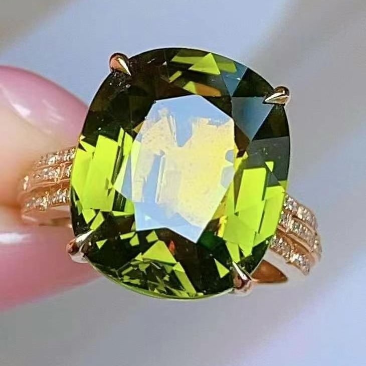 14k Gold 12.30 Ct Natural Tourmaline & Diamond Ring - 2