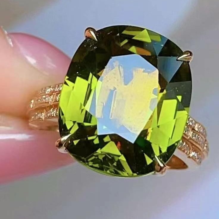 14k Gold 12.30 Ct Natural Tourmaline & Diamond Ring - 3