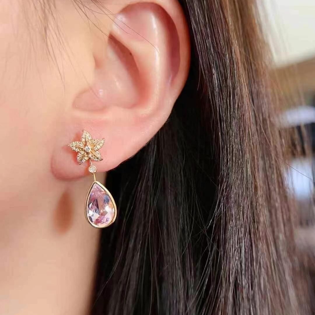 14k Gold 4.2 Ct Natural Morganite & Diamond Earrings - 2