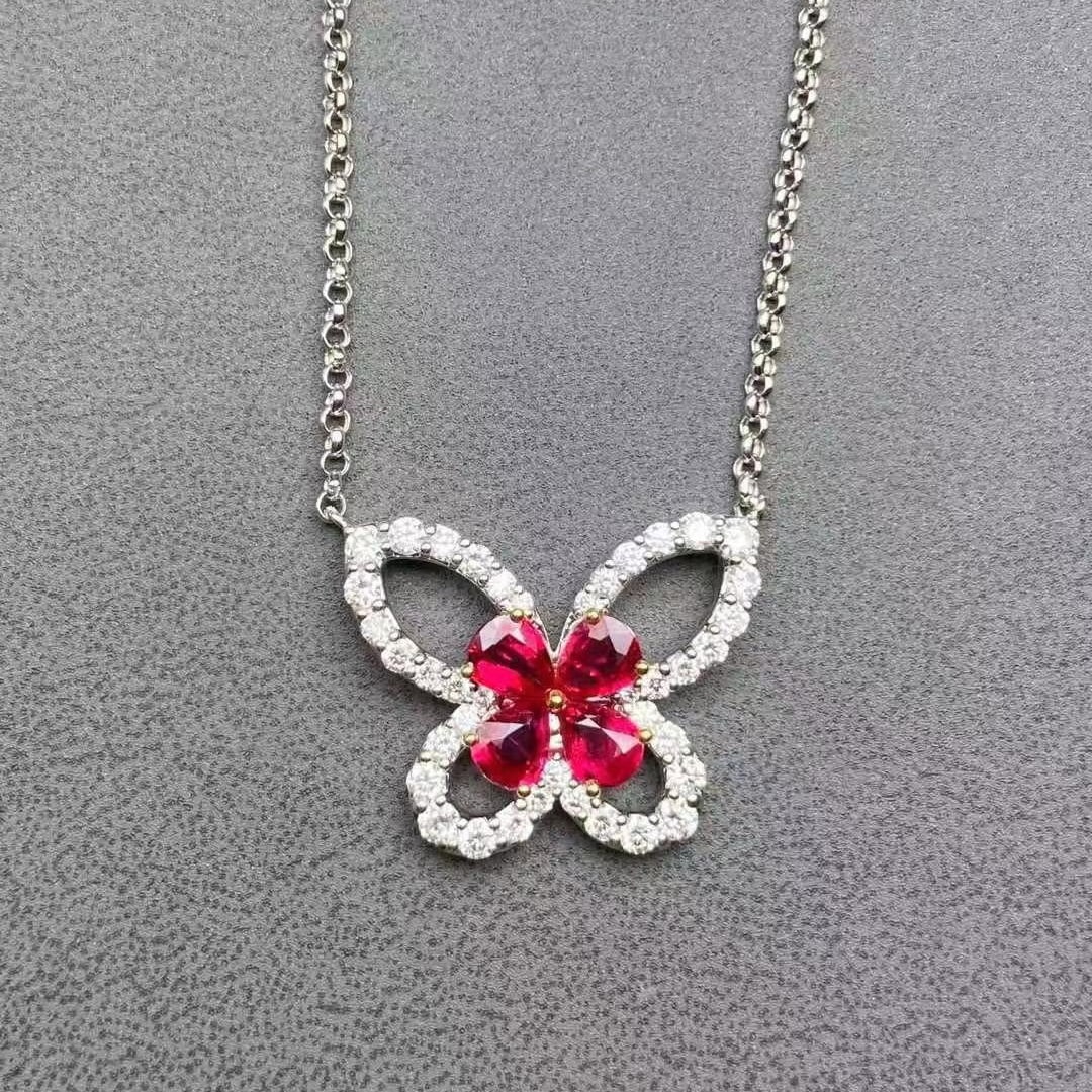 14k Gold 1.03 Ct Natural Ruby & Diamond Necklace - 2