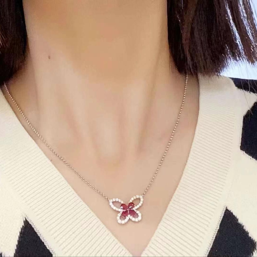 14k Gold 1.03 Ct Natural Ruby & Diamond Necklace - 4