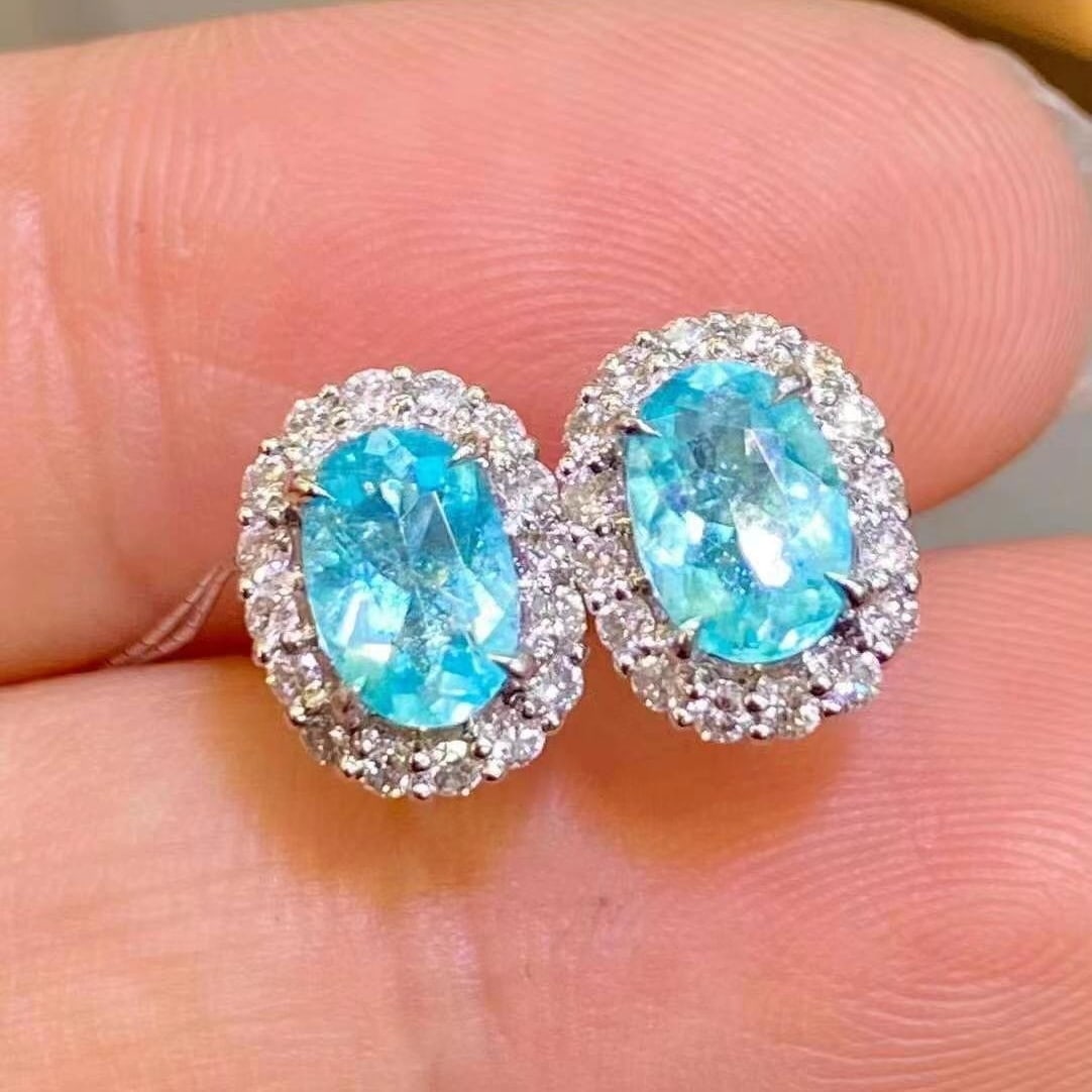 14k Gold 1.42 Ctw Natural Paraiba Tourmaline & Diamond Earrings - 2