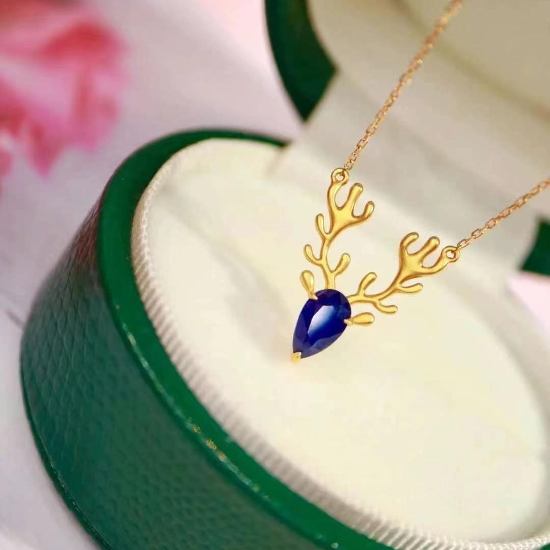14k Gold 1.07 Ct Natural Sapphire Necklace: Ref:230949220 // gold content:14k gold // main gemstone:sapphire // shape:pear // carat weight:1. 07ct // color:royal blue // treatment:natural // Condition: NewLow Estimate: 4800.00High Estimate:
