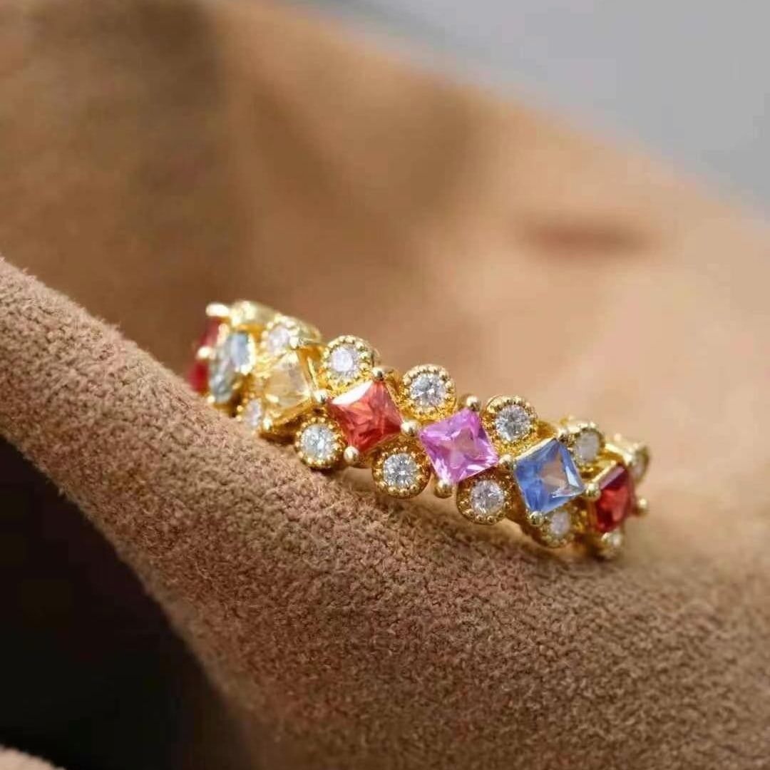 14k Gold 1.5 Ctw Natural Sapphire & Diamond Ring: Ref:230949229 // gold content:14k gold // ring size:7. 25us // // main gemstone:sapphire // shape:princess // carat weight:1. 2ct // color:color // treatment:natural // // adjacent gemstone 2 :