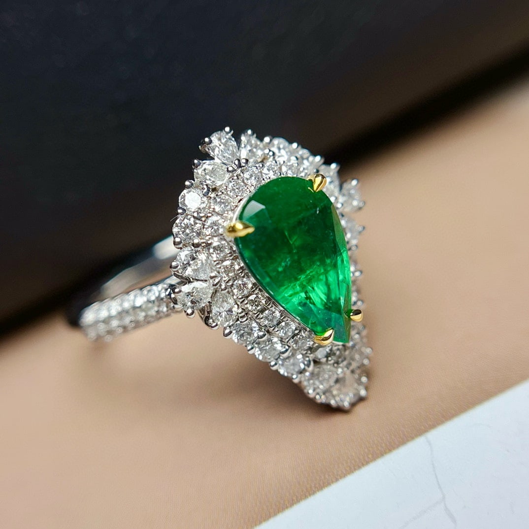 14k Gold 1.70 Ct Vivid Green Natural Emerald & Diamond Ring/pendant( Without Chain ) - 2