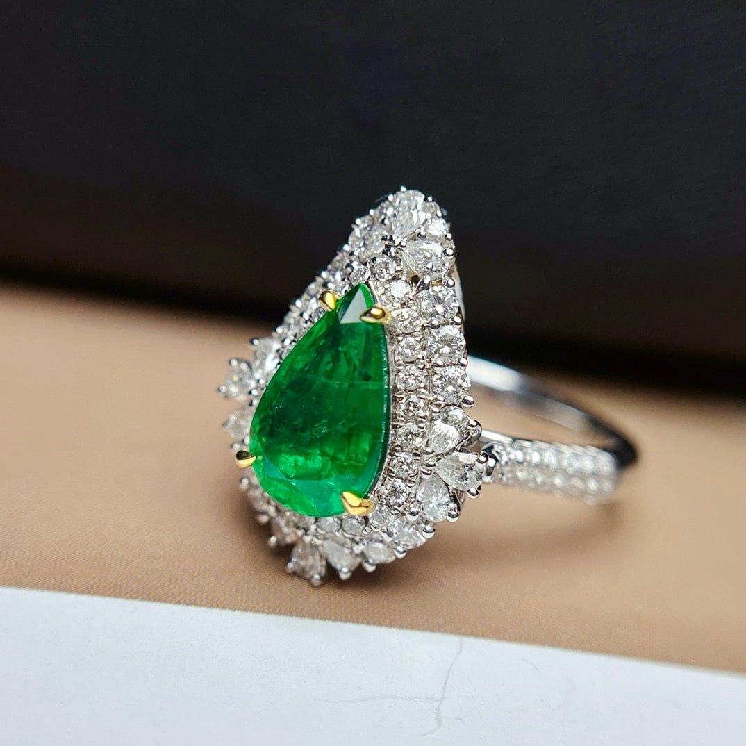14k Gold 1.70 Ct Vivid Green Natural Emerald & Diamond Ring/pendant( Without Chain ) - 5