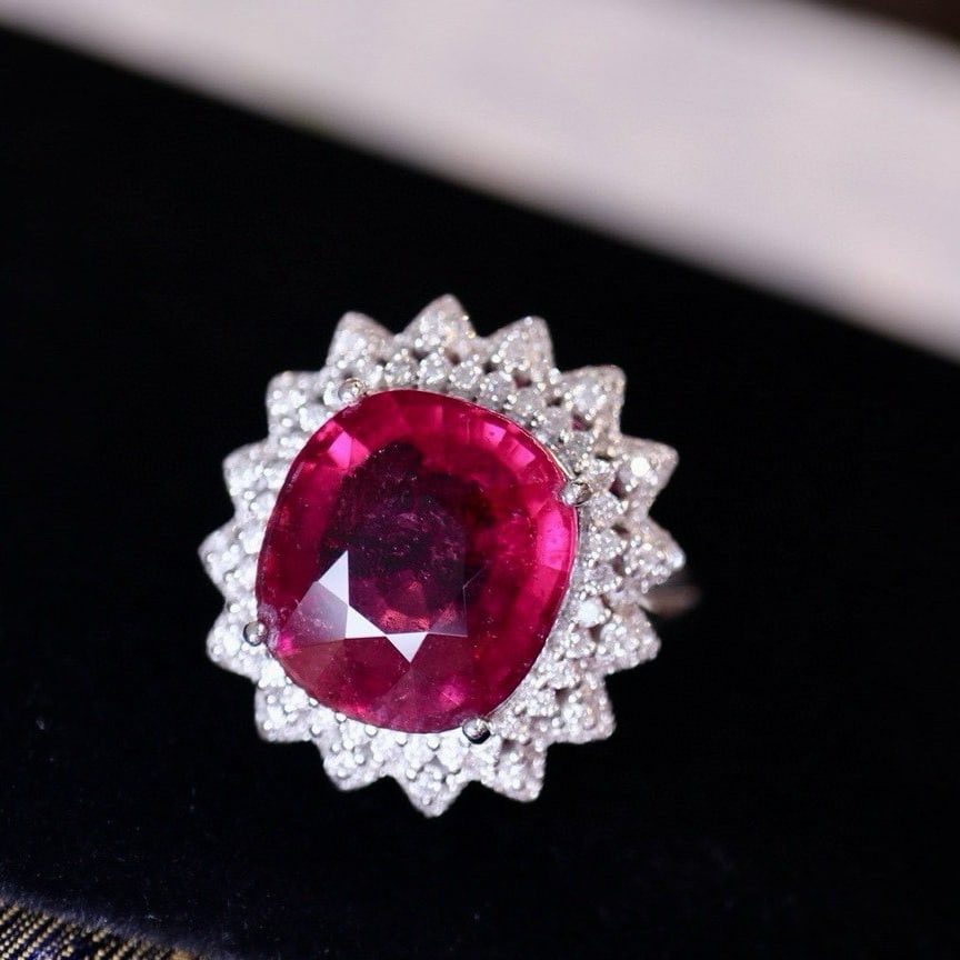 14k Gold 8.41 Ct Natural Tourmaline & Diamond Ring - 3