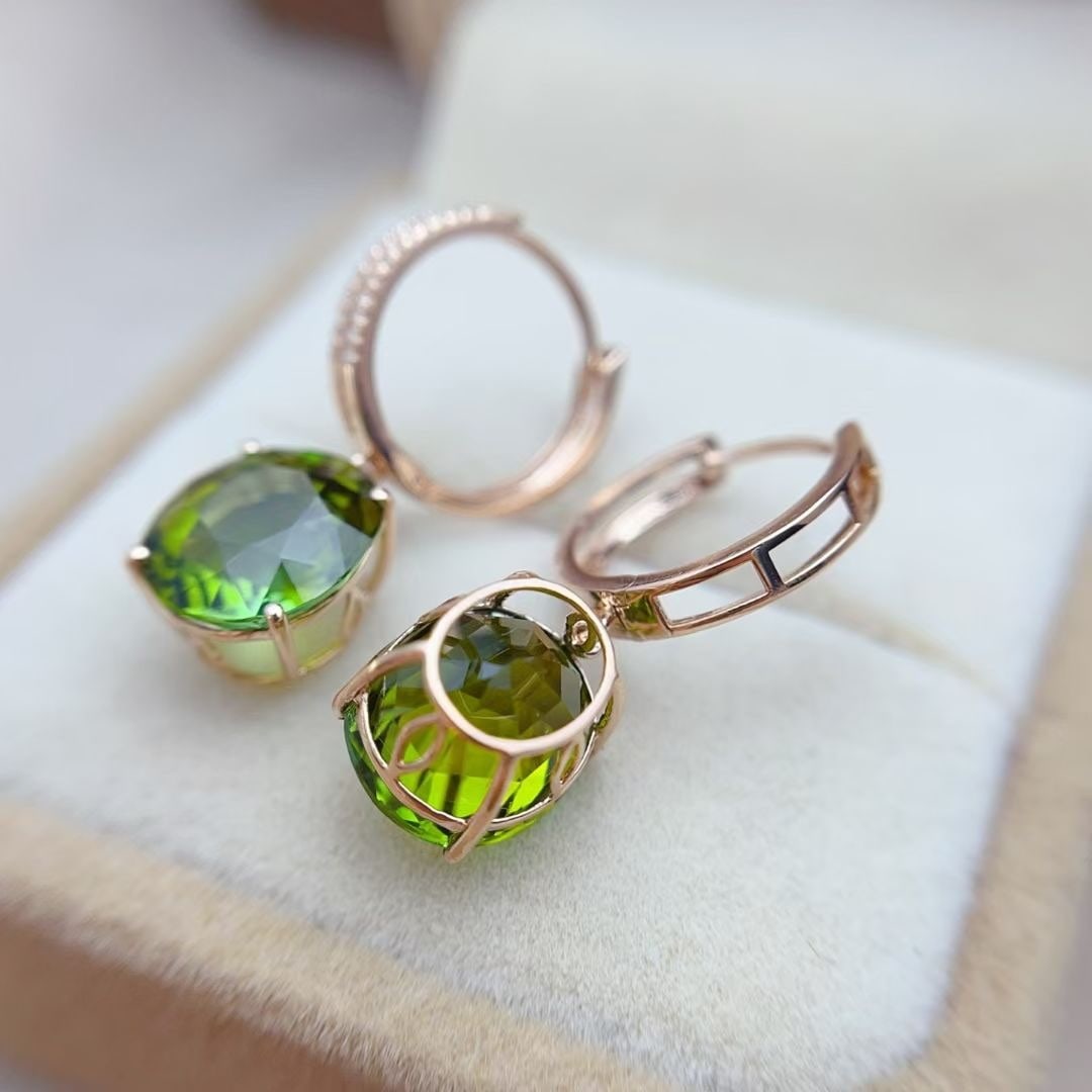 14k Gold 8.25 Ct Natural Tourmaline & Diamond Earrings - 4