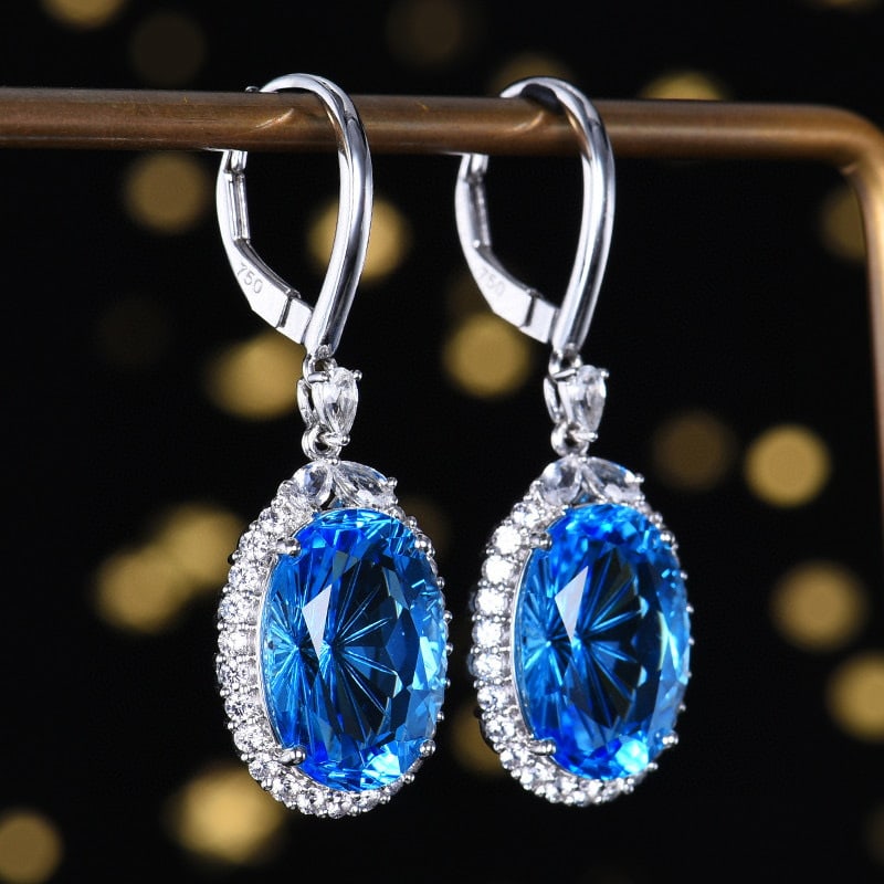 14k Gold 15.19 Ctw Natural Topaz & Sapphire Earrings - 3