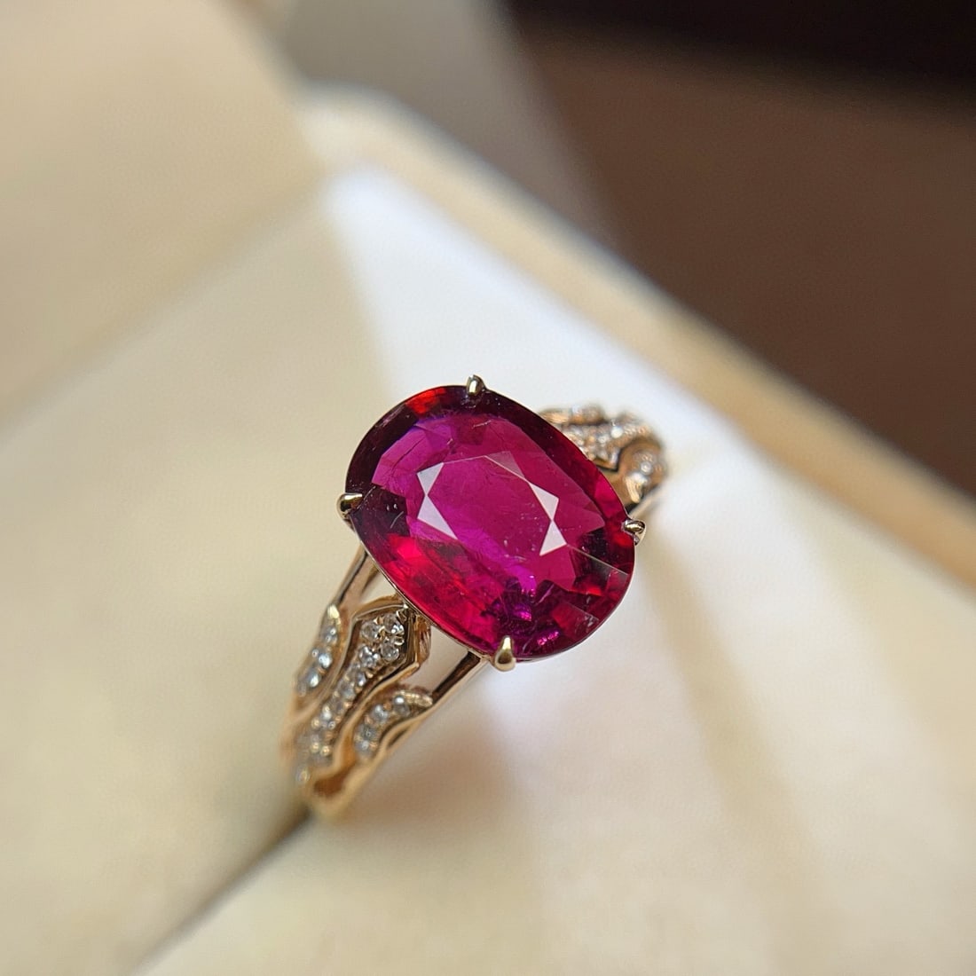 14k Gold 2.50 Ct Natural Tourmaline & Diamond Ring - 2