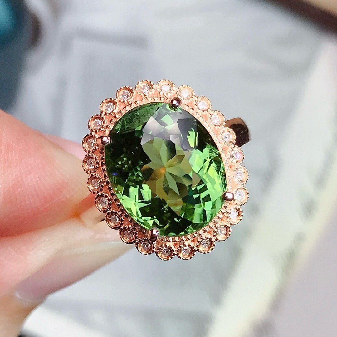 14k Gold 5.5 Ct Natural Tourmaline & Diamond Ring - 2