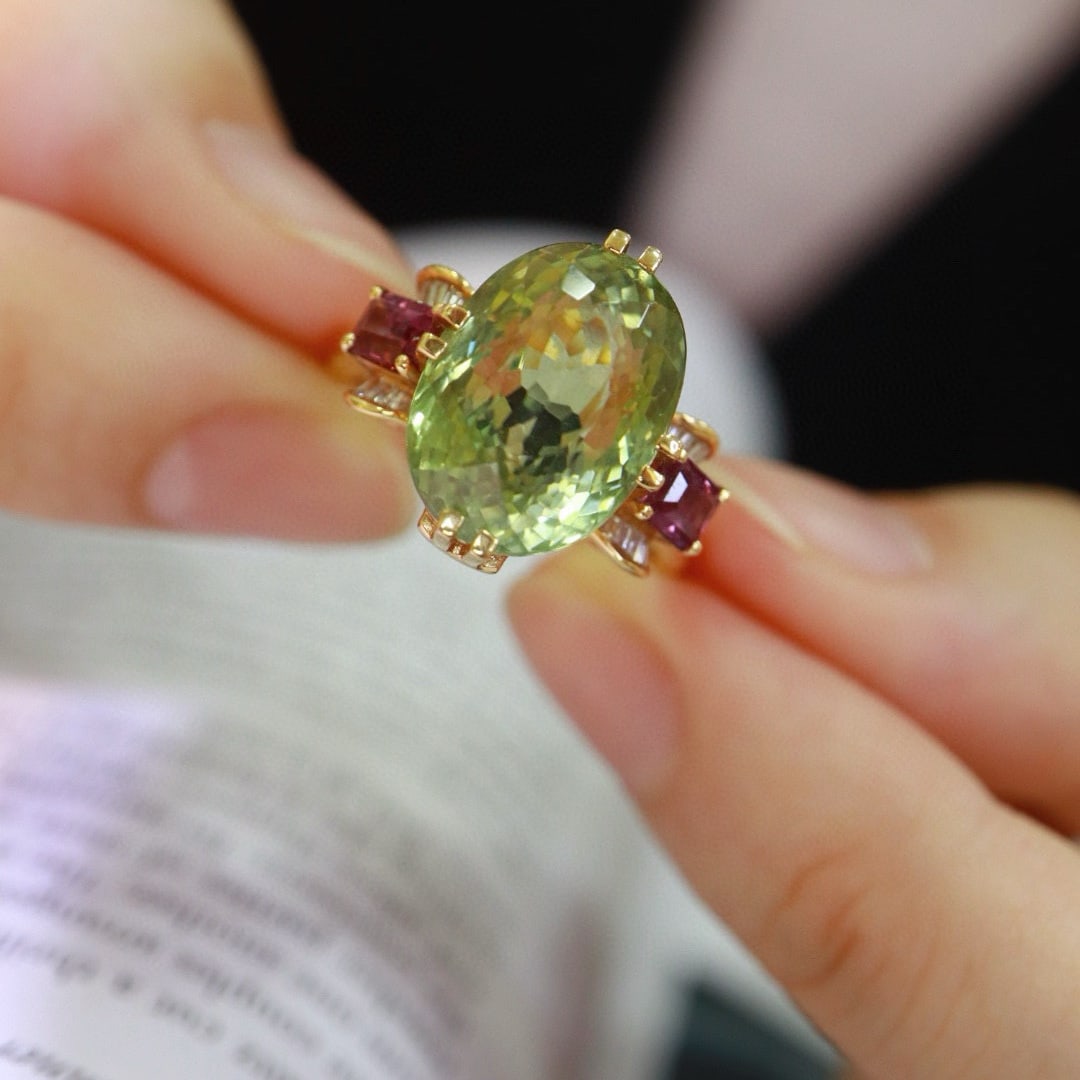 14k Gold 9.7 Ctw Natural Tourmaline & Sapphire Ring - 2