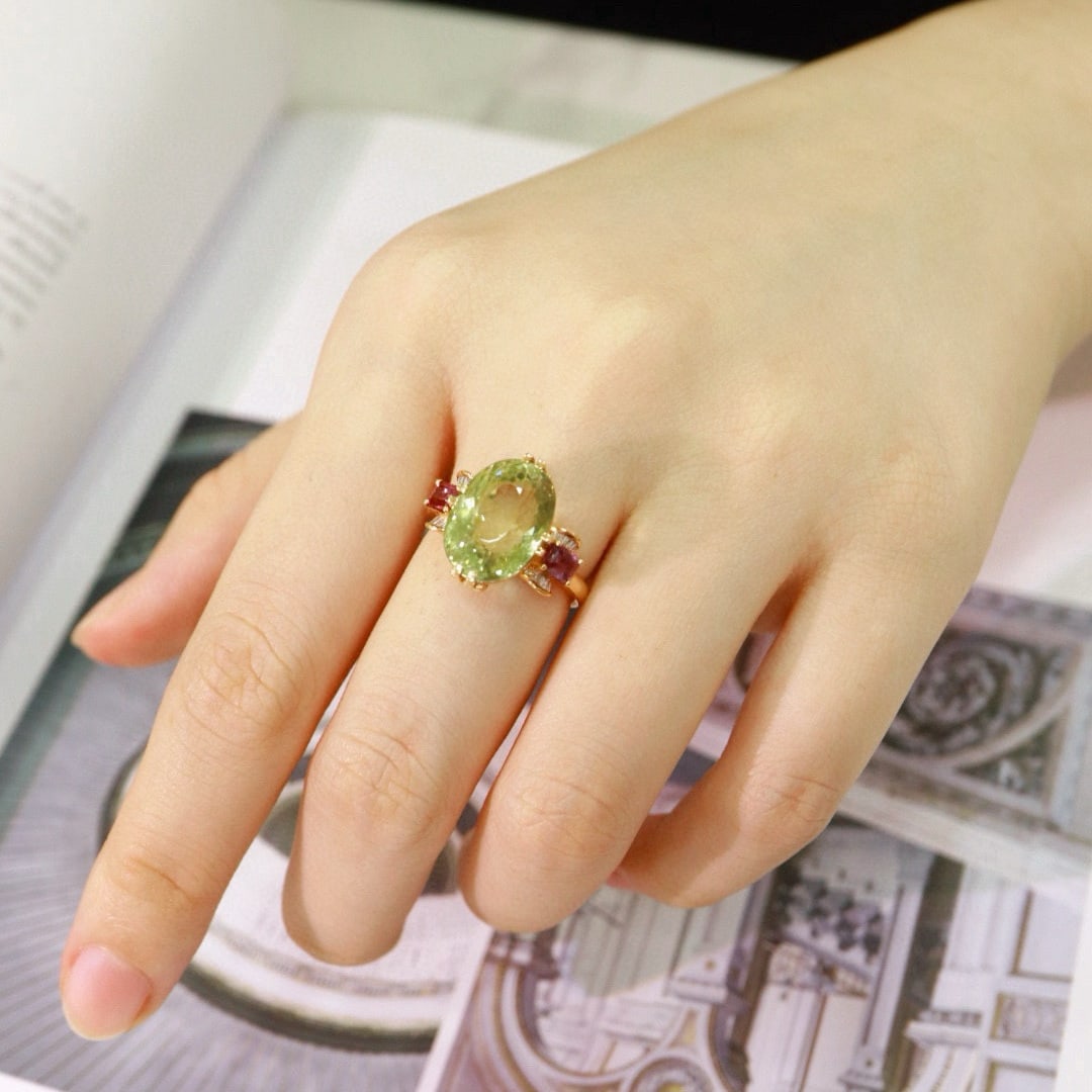 14k Gold 9.7 Ctw Natural Tourmaline & Sapphire Ring - 5