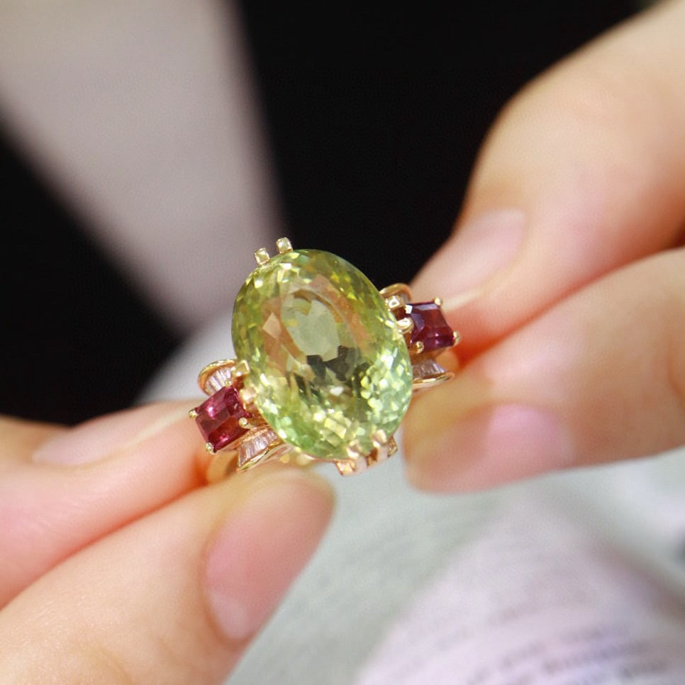 14k Gold 9.7 Ctw Natural Tourmaline & Sapphire Ring - 7